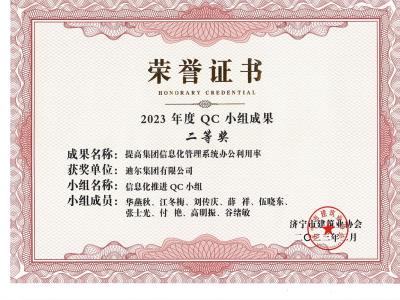 公司榮獲2023年榮獲市級QC成果提高集團(tuán)信息化管理系統(tǒng)辦公利用率
